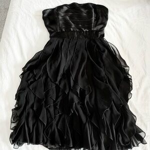 Black Strapless Ruffle Cocktail Dress